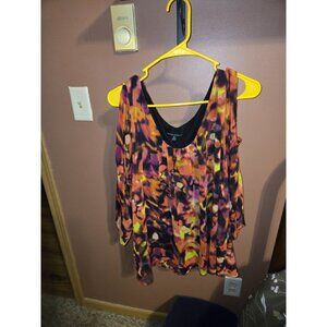Cynthia Rowley Multicolor Abstract open shoulder Long Sleeve Blouse XL Women